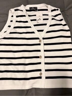 Lillie & Co. Black and White Striped Button Front Tank